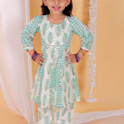 The Mom Store Girls Floral Printed Pure Cotton Anarkali Kurta with Trousers-image-83