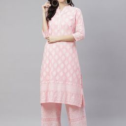 Divena Women Pink Ethnic Motifs Printed Pure Cotton Kurta with Palazzo set-27