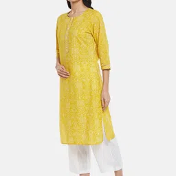 RANGMANCH BY PANTALOONS Women Yellow Bandhani Printed Pure Cotton Kurta with Trousers-picture-31