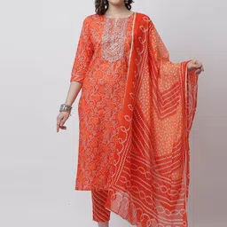 Rajnandini Women Bandhani Printed Sequinned Pure Cotton Kurta with Trousers & Dupatta-4