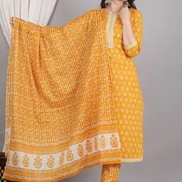 ZOYOTO Ethnic Motifs Printed Sequinned Pure Cotton Kurta With Trousers & Dupatta-24