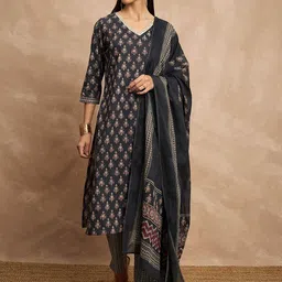 all about you Floral Printed V-Neck Pure Cotton Straight Kurta with Trousers & Dupatta-picture-47
