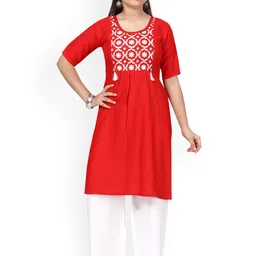 BAESD Girls Floral Yoke Design Thread Work Pure Cotton A-Line Kurta With Palazzos-image-89