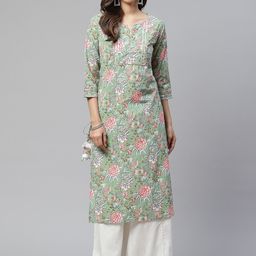 KALINI Floral Printed Gotta Patti Detailed Pure Cotton Straight Kurta With Palazzo-image-76