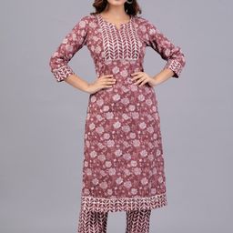 Bachuu Floral Printed Yoke Design Gotta Patti Straight Pure Cotton Kurta With Trousers-image-38