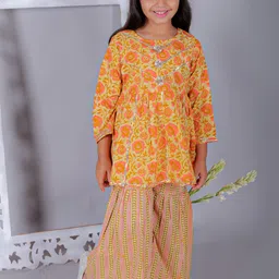 Ka-mee Girls Floral Printed Empire Gotta Patti Pure Cotton Kurti With Sharara-15