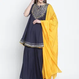 Rajnandini Women Navy Blue Floral Pleated Gotta Patti Pure Cotton Kurti with Palazzos & With Dupatta-picture-51