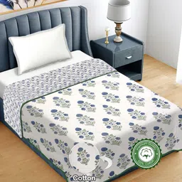 FABINALIV Green & Blue Floral AC Room 300 GSM Single Bed Dohar-image-40