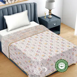 FABINALIV Cream-Coloured & Red Floral AC Room 300 GSM Single Bed Dohar-16