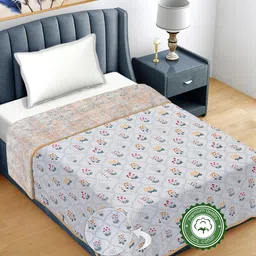 FABINALIV White & Yellow Floral AC Room 300 GSM Single Bed Dohar-22