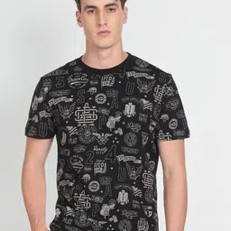 U S Polo Assn Denim Co Men Black & Beige Brand Logo Printed Pure Cotton Slim Fit T-shirt-image-10