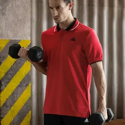ADIDAS Men Red Solid ESS Core Polo Pure Cotton Training Pure Cotton T-shirt-image-96