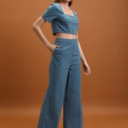 Tokyo Talkies Women Square Neck Top And Flared Trousers Co-Ords-image-104