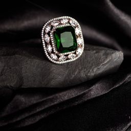 Saraf RS Jewellery Rose Gold-Plated Green Emerald Handcrafted Adjustable Finger Ring-44