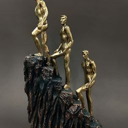 Aura Gold-Toned & Black Figurine 3 Man On Stairs Showpiece-image-22