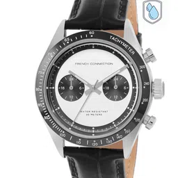 French Connection Men White Patterned Dial & Black Leather Textured Straps Analogue Watch - FCP37BL-65