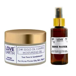 LOVE EARTH Set of Rose Water Face Mist Toner 100 ml + 24K Gold Moisturizing Gel 50 g-40
