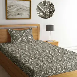 Arrabi Grey Floral 300 TC Single Bedsheet with 1 Pillow Covers-58
