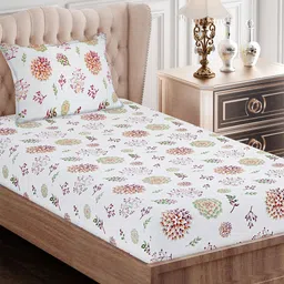 SEJ by Nisha Gupta Floral 144 TC Single Bedsheet with 1 Pillow Cover-picture-57