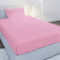 MAYFAIR HOMES LONDON Pink & White Striped 144 TC Single Bedsheet with 1 Pillow Covers-picture-11