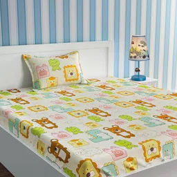 URBAN DREAM Yellow & Green Printed 210 TC Cotton Single Bedsheet with 1 Pillow Covers-image-96