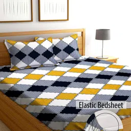 AEROHAVEN Grey & Yellow 210 TC King Bedsheet with 2 Pillow Covers-image-30