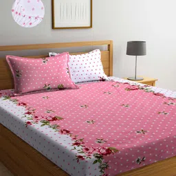 Arrabi Unisex Pink King size Bedsheets-40