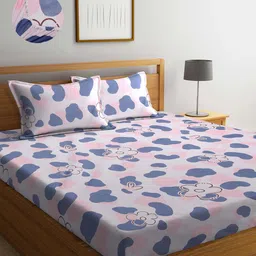 Arrabi Pink & Grey Floral 300 TC King Bedsheet with 2 Pillow Covers-image-76