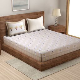 Rajasthan Decor White & Brown Floral 180 TC King Bedsheet with 2 Pillow Covers-image-81