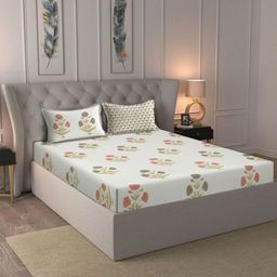 Rajasthan Decor White & Grey Floral 180 TC King Bedsheet with 2 Pillow Covers-image-24