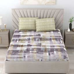 Salona Bichona Blue & Brown Cotton 300 TC King Bedsheet with 2 Pillow Covers-image-77