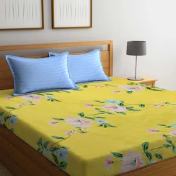 KLOTTHE Floral Printed Double King Bedsheet With 2 Pillow Covers-12