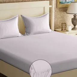 KLOTTHE Beige Fitted 300 TC Double Bedsheet With 2 Pillow Covers-image-58