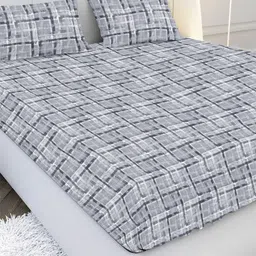 MAYFAIR HOMES LONDON Grey & White Geometric 120 TC King Bedsheet with 2 Pillow Covers-picture-29