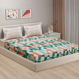 Good Homes by Home Candy Green Floral Cotton 144 TC King Bedsheet & 2 Pillow Covers-picture-15