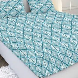 MAYFAIR HOMES LONDON Teal & White Geometric 144 TC King Bedsheet with 2 Pillow Covers-picture-46