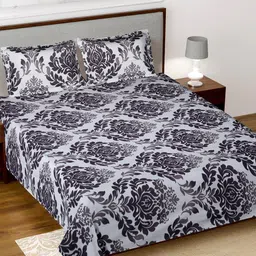 Kuber Industries Grey & Black Ethnic Motifs 160 TC King Bedsheet with 2 Pillow Covers-image-59