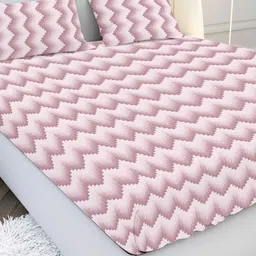 MAYFAIR HOMES LONDON Pink & White Geometric 180 TC King Bedsheet with 2 Pillow Covers-picture-34