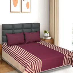 Saral Home Maroon & Cream-Coloured Striped 210 TC King Bedsheet with 2 Pillow Covers-picture-17