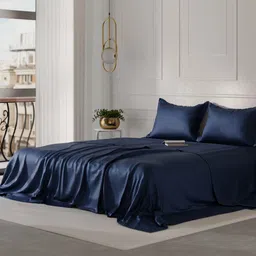 Stoa Paris Date Night Collection Navy Blue 300TC King Bedsheet with 2 Pillow Covers-picture-18