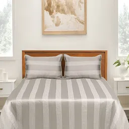 Saral Home Beige & White Striped 300TC Pure Cotton King Bedsheet with 2 Pillow Covers-image-19