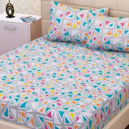 SEJ by Nisha Gupta Grey & Green Cotton 144 TC Double King Bedsheet with 2 Pillow Covers-image-12