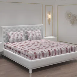 Moca By Monte Carlo Brown & White Geometric 104 TC Queen Bedsheet with 2 Pillow Covers-image-99
