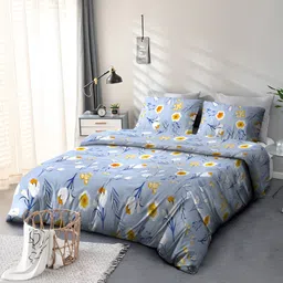Cortina Blue & White Printed Ethnic Motifs 110 TC Queen Bedsheet with 2 Pillow Covers-image-7