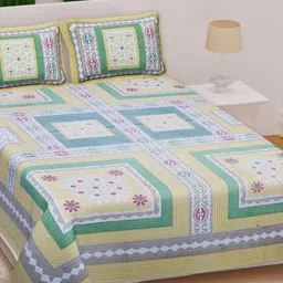 Texstylers Grey & Yellow Ethnic Motifs Cotton 210 TC Queen Bedsheet With 2 Pillow Covers-image-69