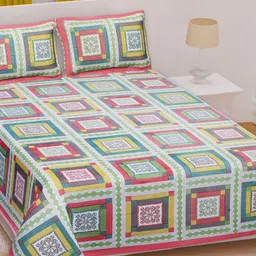 Texstylers Red & Green Ethnic Motifs Cotton 210 TC Queen Bedsheet With 2 Pillow Covers-image-18