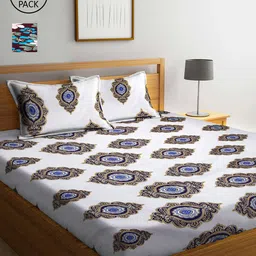 Arrabi Set Of 2 White & Maroon Ethnic Motifs 300 TC 2 King Bedsheet with 4 Pillow Covers-13