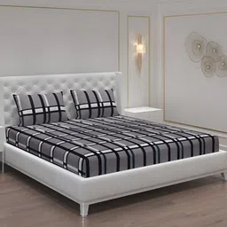 Moca By Monte Carlo Grey & Black Geometric 120 TC 2 Queen Bedsheet with 4 Pillow Covers-image-98