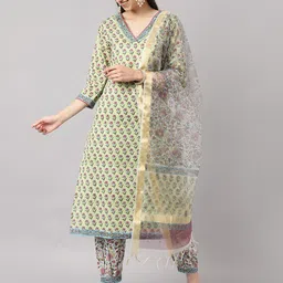 Divena Floral Printed Pure Cotton Kurta With Harem Pants & Dupatta-image-11