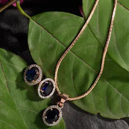Saraf RS Jewellery Rose Gold-Plated Blue & White AD-Studded Handcrafted Jewellery Set-50